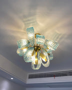 Art Glass Chandelier - Stunning Peacock Blue Design for Luxury Home Décor