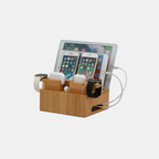 Bamboo USB Charging Station - 5-Port Organizer with Cable Set for Smartphones, Tablets & Wearables