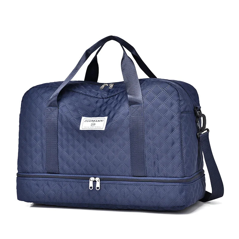 Carry-On Lightweight Travel Bag - Quilted Design with Shoe & Wet Compartment