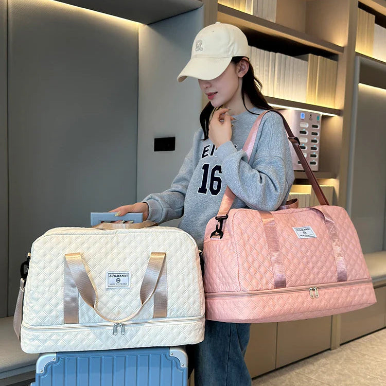Carry-On Lightweight Travel Bag - Quilted Design with Shoe & Wet Compartment