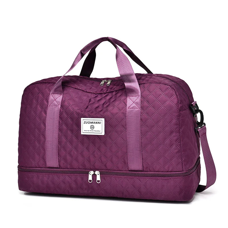 Carry-On Lightweight Travel Bag - Quilted Design with Shoe & Wet Compartment