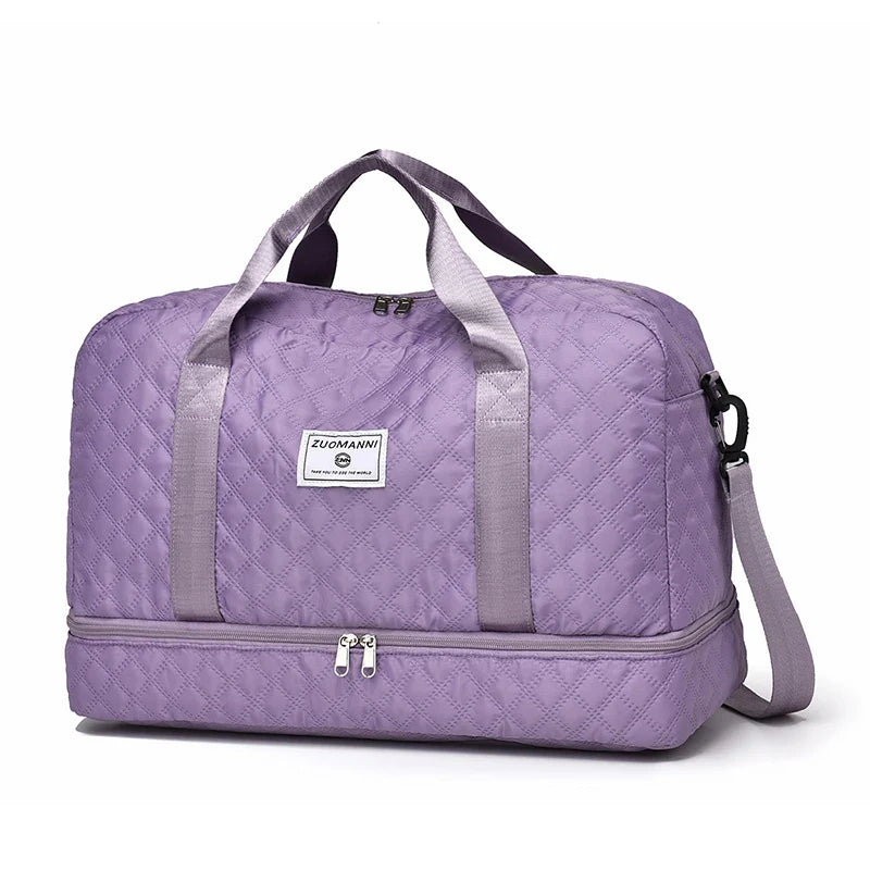 Carry-On Lightweight Travel Bag - Quilted Design with Shoe & Wet Compartment