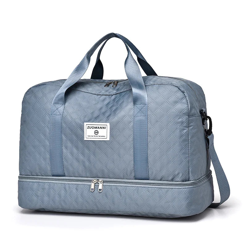 Carry-On Lightweight Travel Bag - Quilted Design with Shoe & Wet Compartment