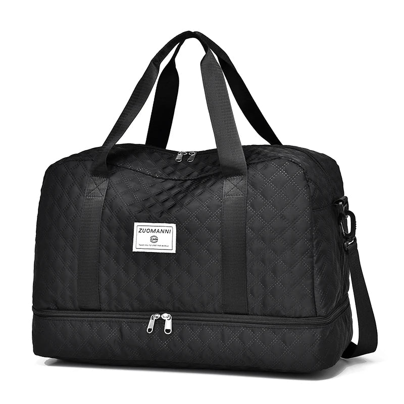 Carry-On Lightweight Travel Bag - Quilted Design with Shoe & Wet Compartment