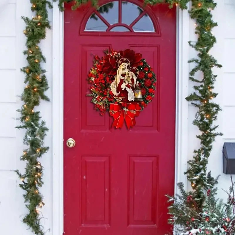 Christmas Door Wreath with Lantern and Bow – Festive Holiday Decor for Home 5