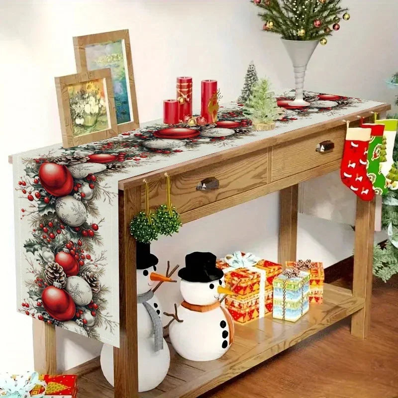 Christmas Table Runner with Pine Cone and Berry Design – Festive Holiday Decor 3