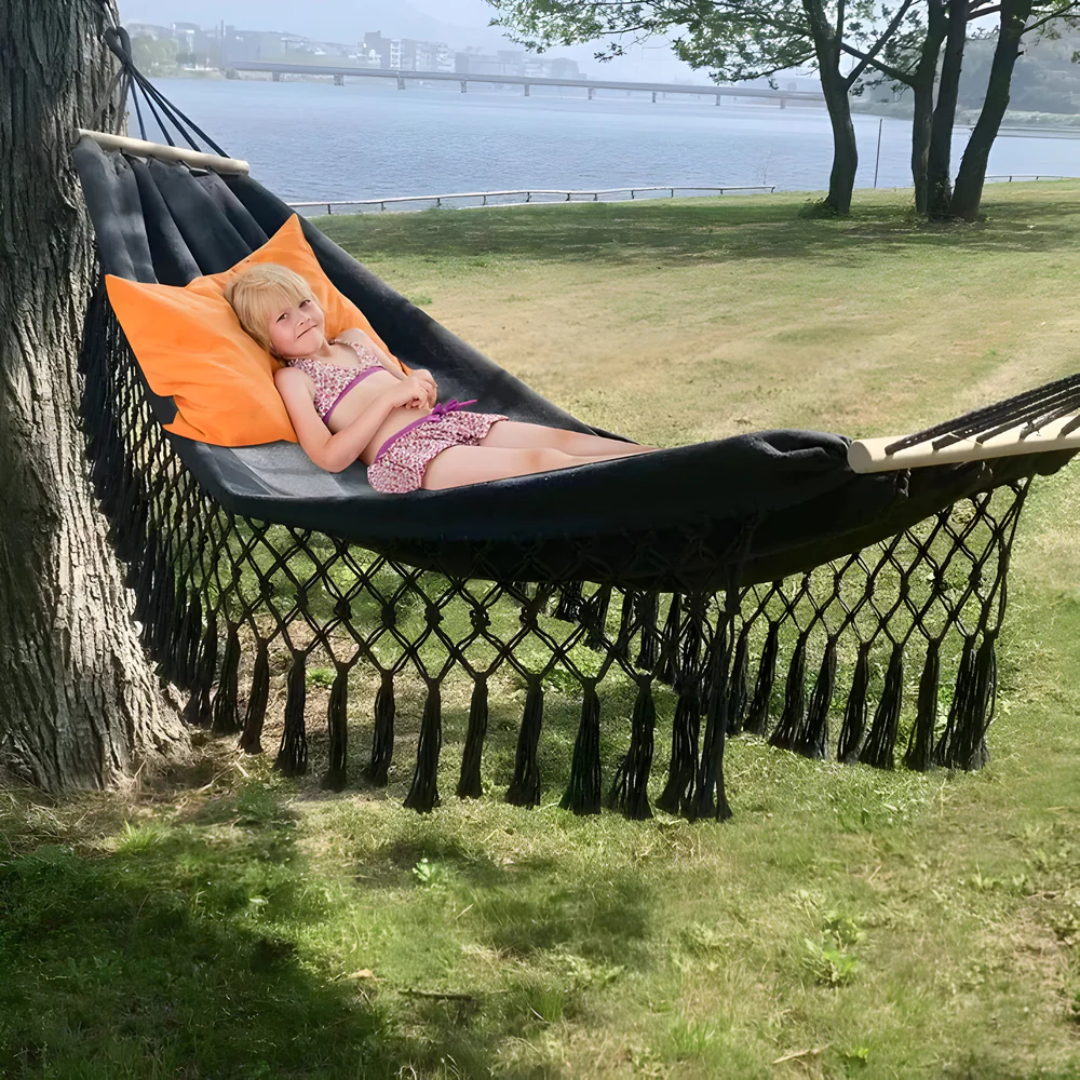 Comfortable Boho Cotton Hammock – Indoor & Outdoor Use for Garden and Camping 1