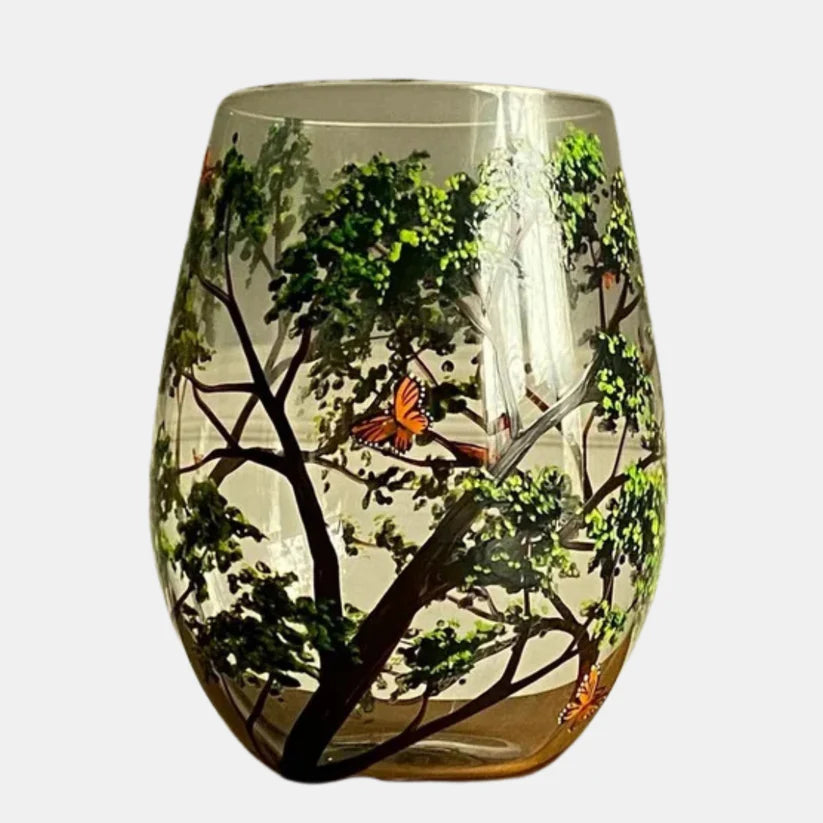 Four Seasons Tree Wine Glasses Hand-Painted Artistic Design For Elegant Sipping-Glassware-Unique Casa-Spring-Glass without stem-Unique Casa