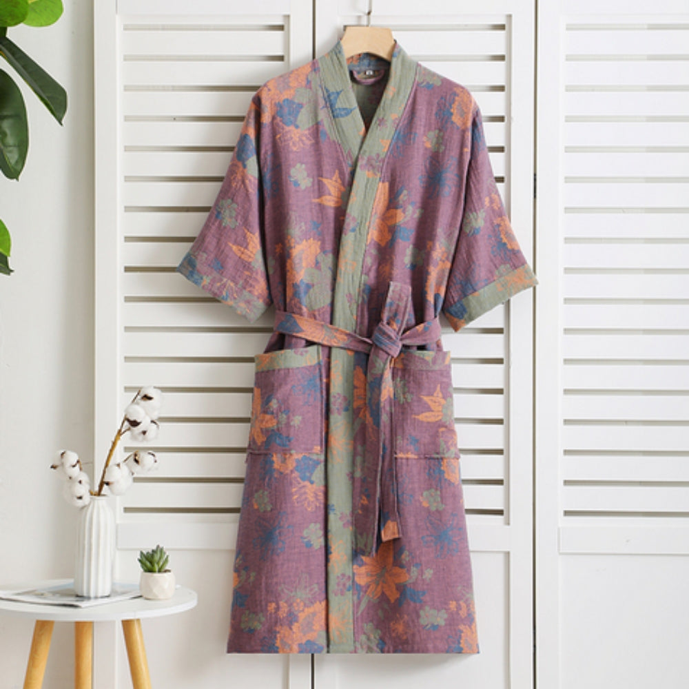 Cotton Bathrobe with Vintage Design – Elegant Dressing Gown for Home Relaxation 1