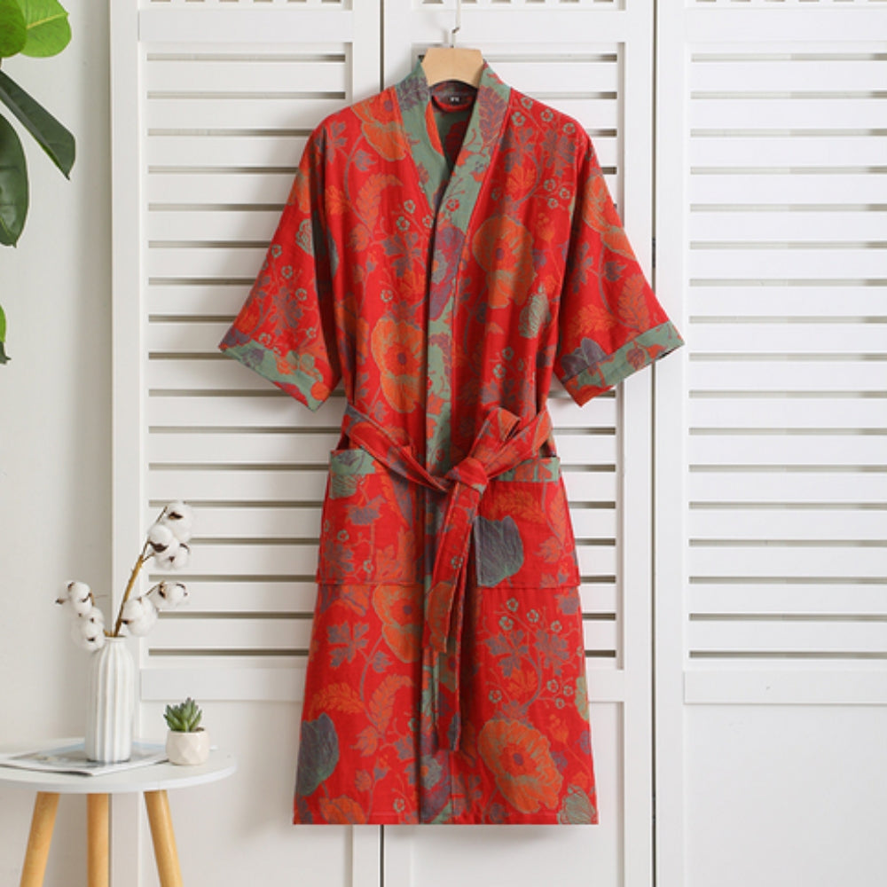 Cotton Bathrobe with Vintage Design – Elegant Dressing Gown for Home Relaxation 2