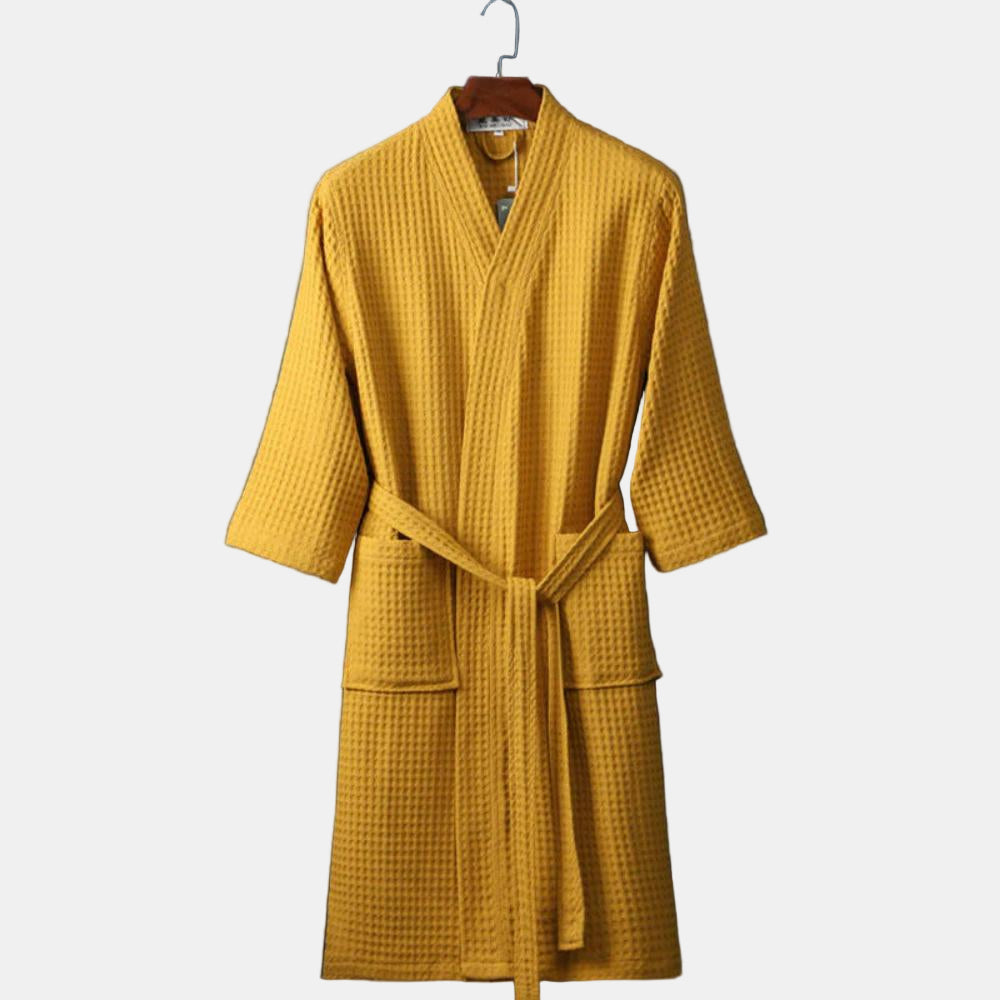 Cotton Waffle Bathrobe for Women – Lightweight V-Neck Dressing Gown with Pockets 0