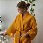 Cotton Waffle Bathrobe for Women – Lightweight V-Neck Dressing Gown with Pockets 1
