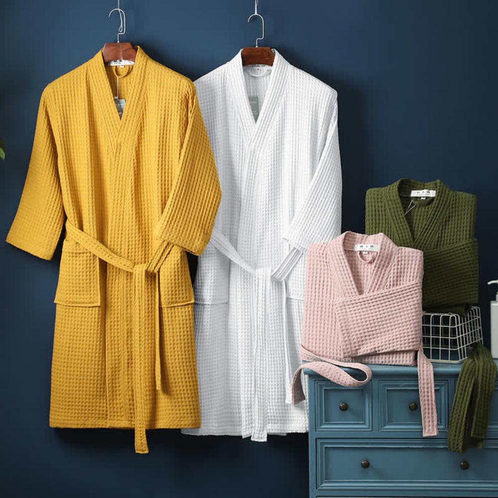 Cotton Waffle Bathrobe for Women – Lightweight V-Neck Dressing Gown with Pockets 5
