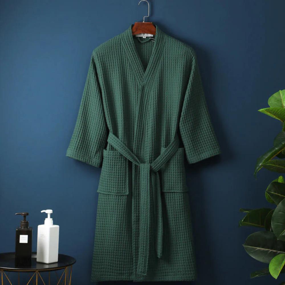 Cotton Waffle Bathrobe for Women – Lightweight V-Neck Dressing Gown with Pockets 7