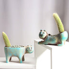 Cute Cat Ceramic Planters - Durable Glazed Material, Ideal for Succulents & Home Office Décor
