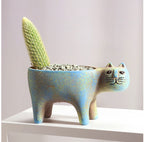 Cute Cat Ceramic Planters - Durable Glazed Material, Ideal for Succulents & Home Office Décor