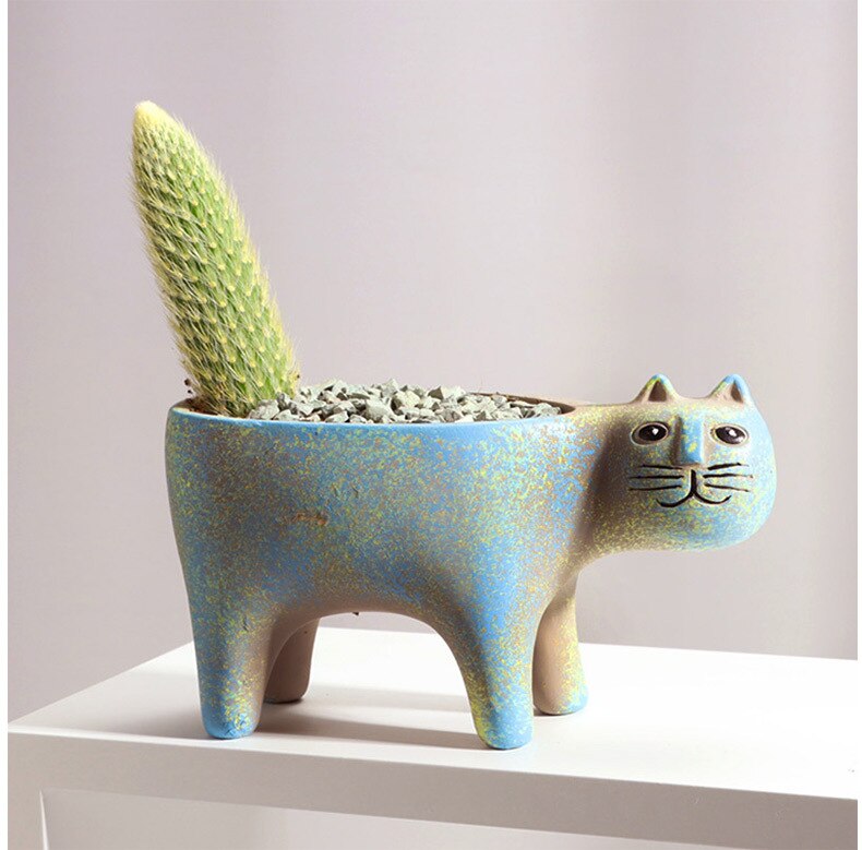 Cute Cat Ceramic Planters - Durable Glazed Material, Ideal for Succulents & Home Office Décor