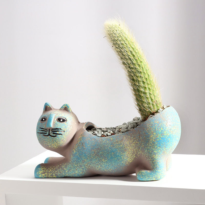 Cute Cat Ceramic Planters - Durable Glazed Material, Ideal for Succulents & Home Office Décor
