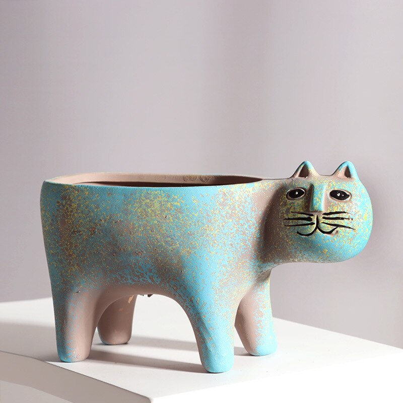Cute Cat Ceramic Planters - Durable Glazed Material, Ideal for Succulents & Home Office Décor