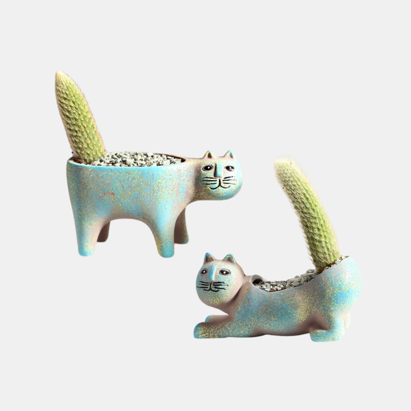 Cute Cat Ceramic Planters - Durable Glazed Material, Ideal for Succulents & Home Office Décor