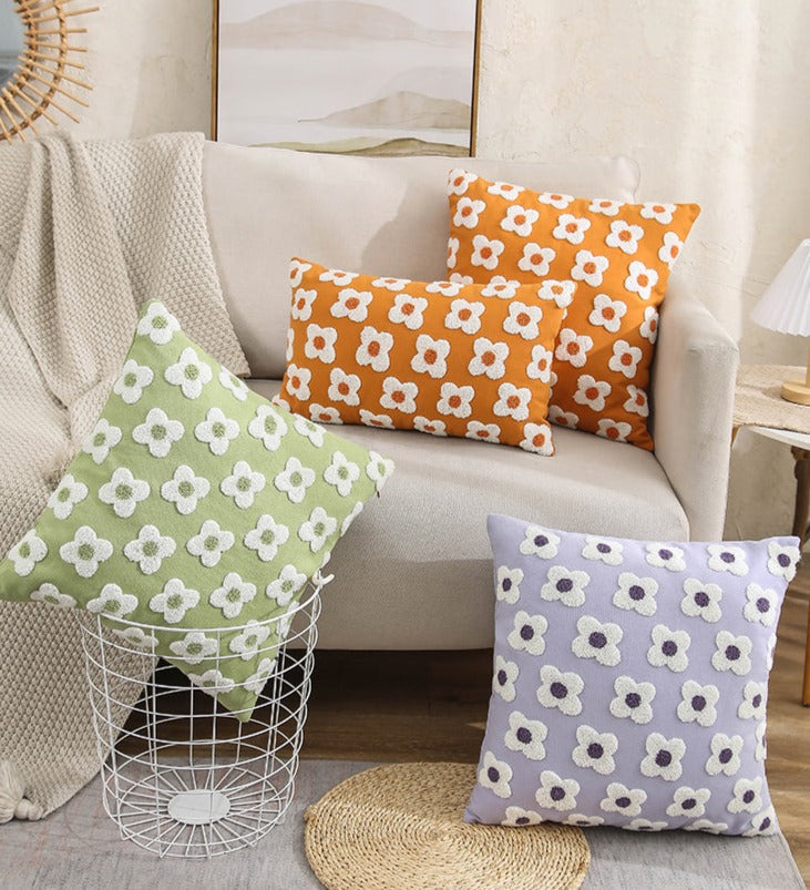 Daisy Embroidered Lumbar Pillow Cover – Springtime Floral Accent for Living Room or Bedroom