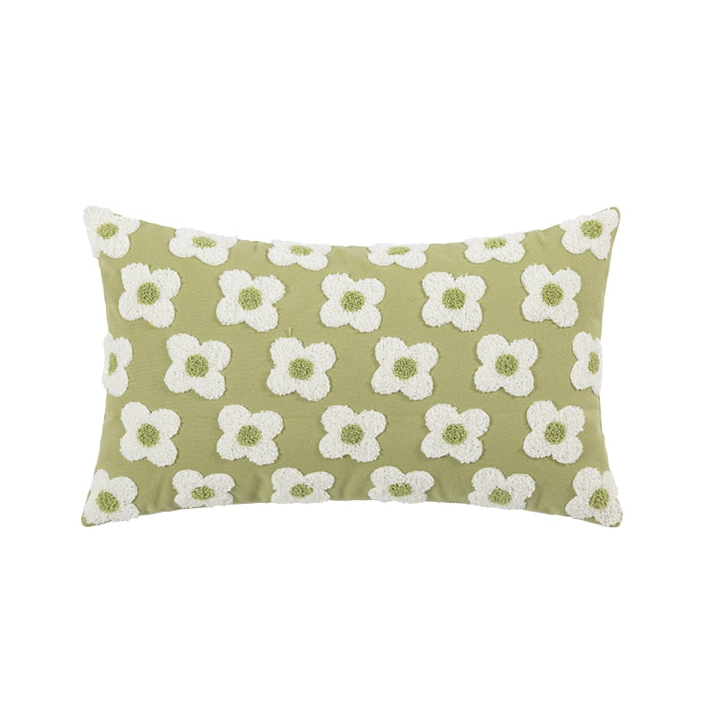 Daisy Embroidered Lumbar Pillow Cover – Springtime Floral Accent for Living Room or Bedroom