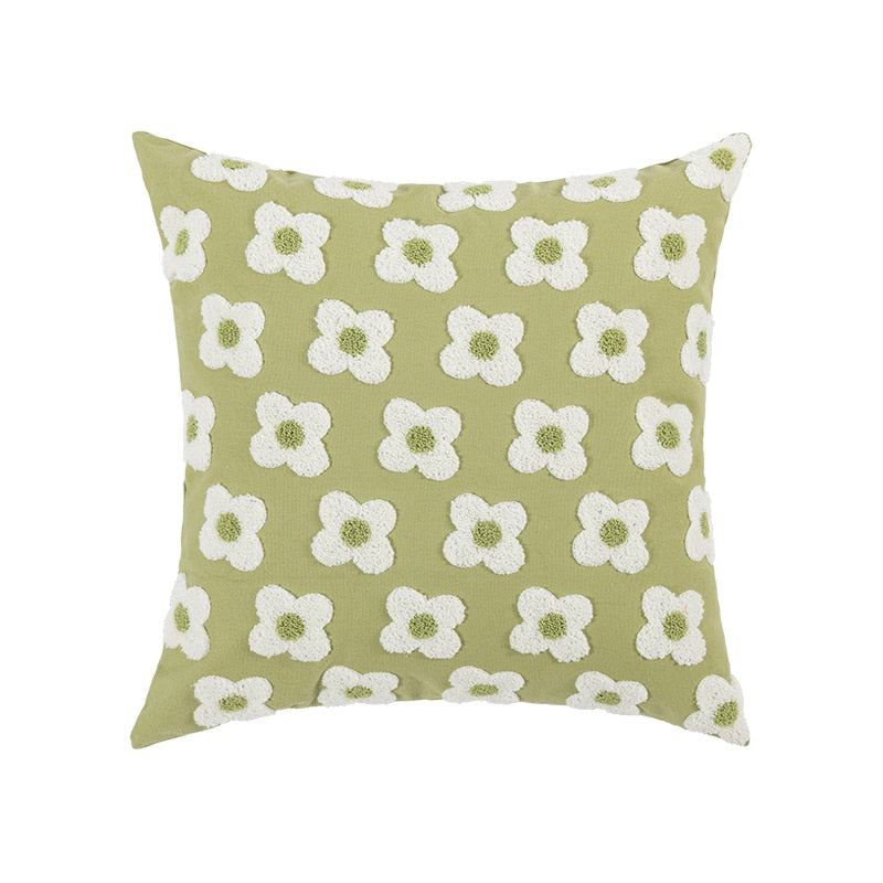 Daisy Embroidered Lumbar Pillow Cover – Springtime Floral Accent for Living Room or Bedroom