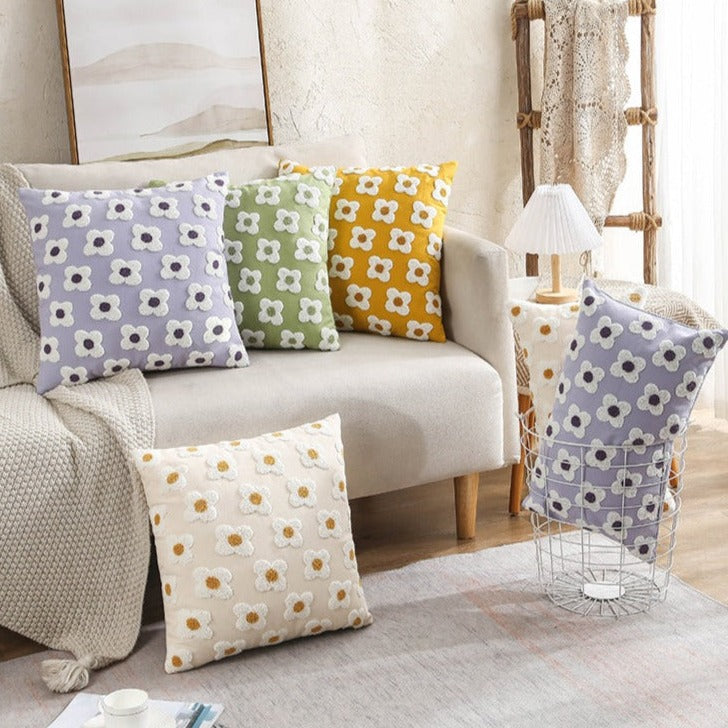 Daisy Embroidered Lumbar Pillow Cover – Springtime Floral Accent for Living Room or Bedroom