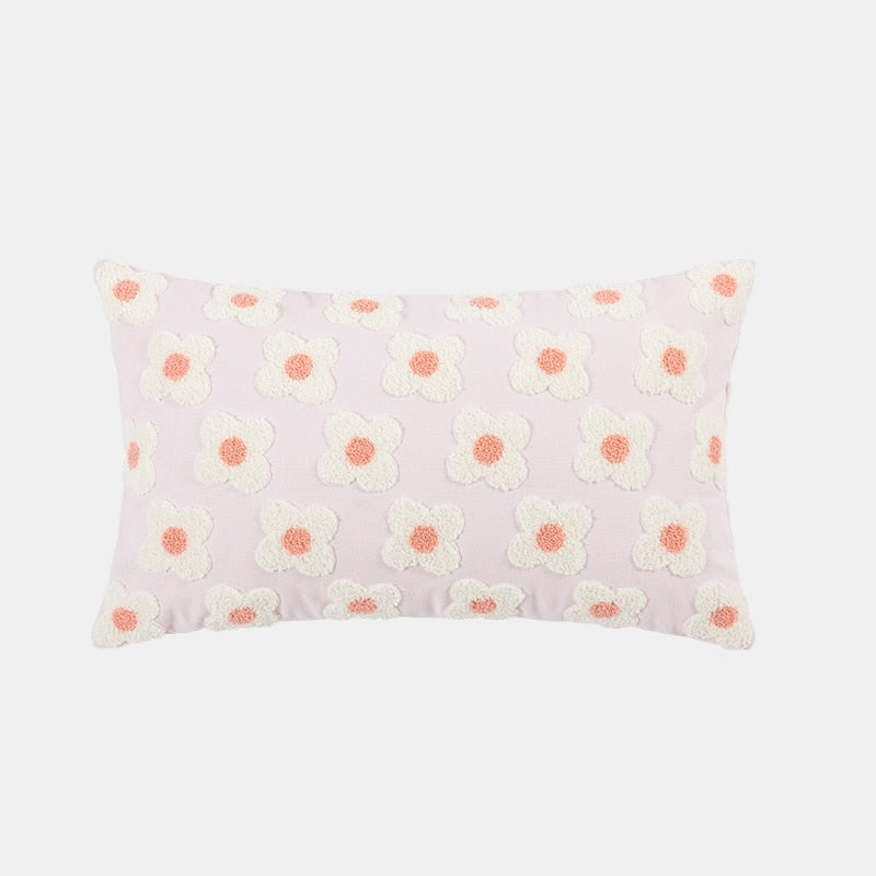Daisy Embroidered Lumbar Pillow Cover – Springtime Floral Accent for Living Room or Bedroom