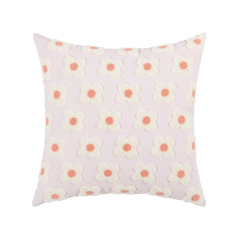 Daisy Embroidered Lumbar Pillow Cover – Springtime Floral Accent for Living Room or Bedroom