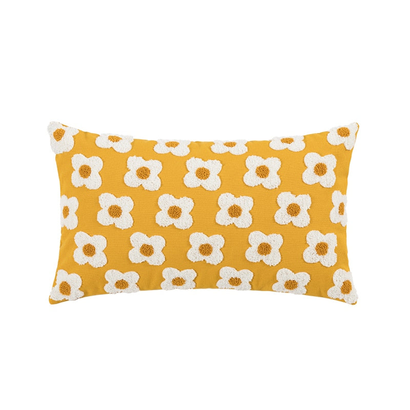 Daisy Embroidered Lumbar Pillow Cover – Springtime Floral Accent for Living Room or Bedroom