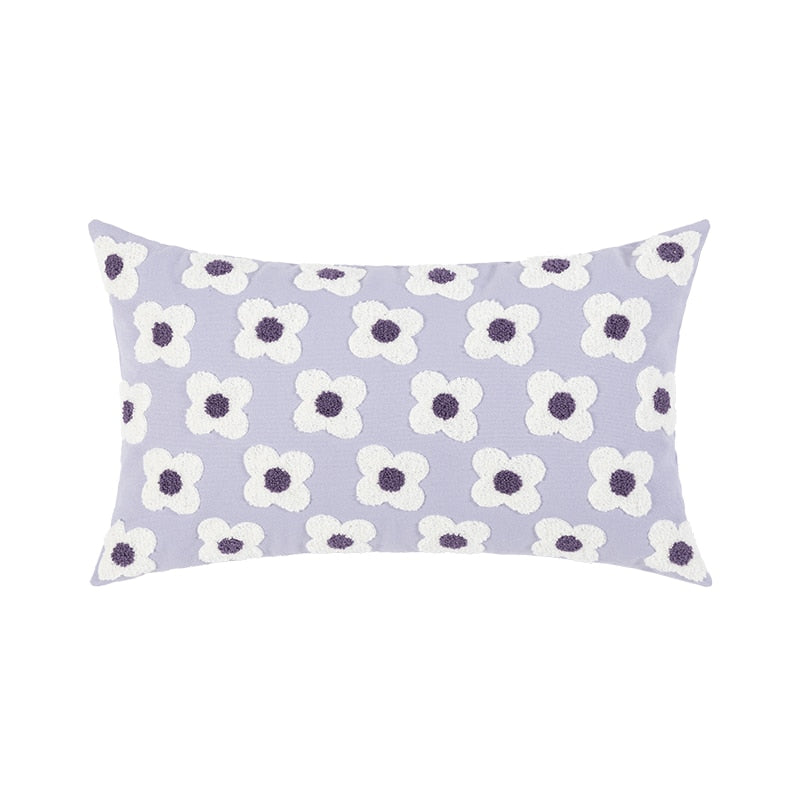 Daisy Embroidered Lumbar Pillow Cover – Springtime Floral Accent for Living Room or Bedroom