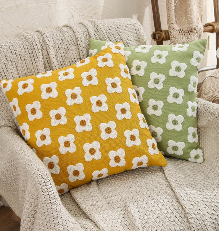 Daisy Embroidered Lumbar Pillow Cover – Springtime Floral Accent for Living Room or Bedroom