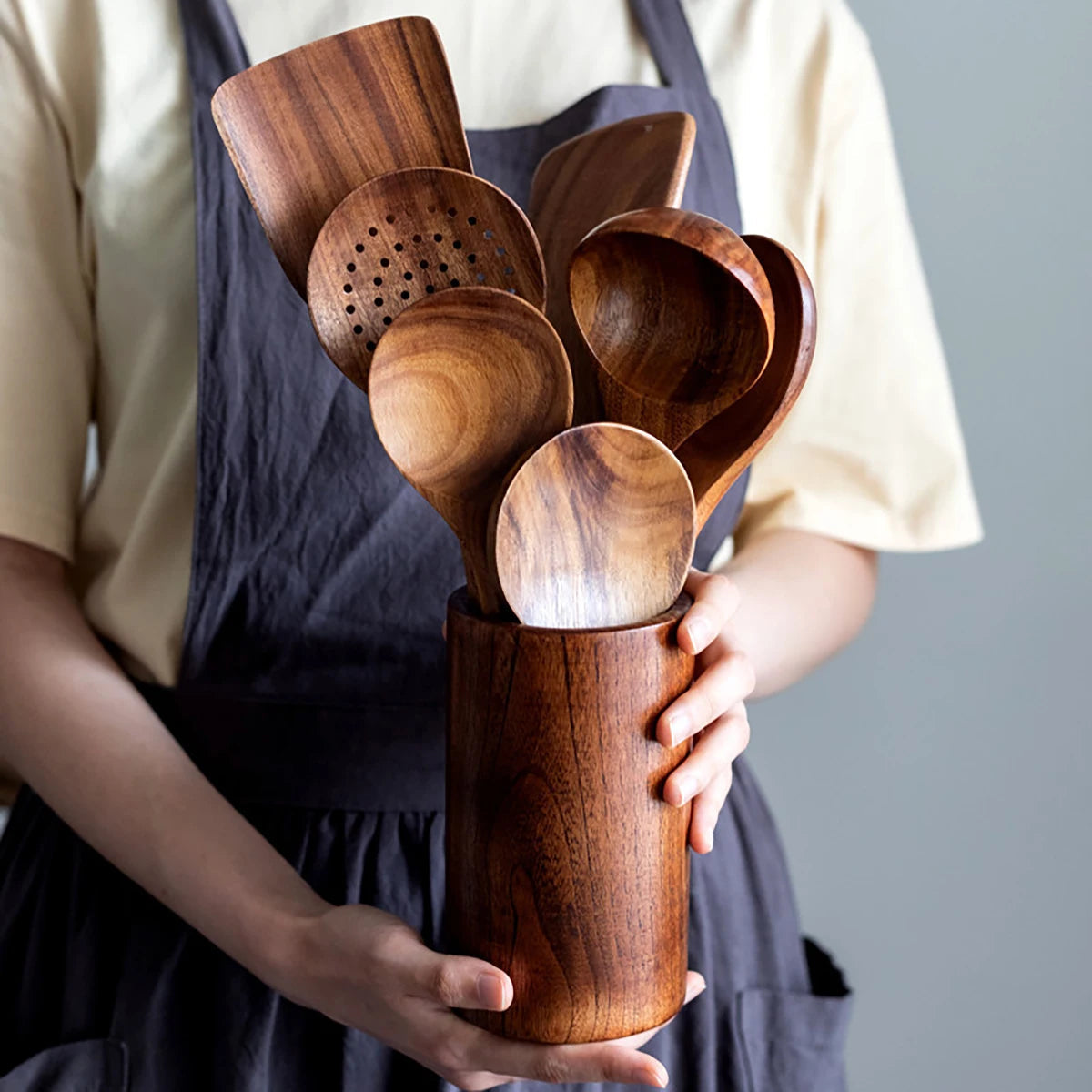 Eco-Friendly Wooden Kitchen Utensil Set with Spatula and Organizer 1