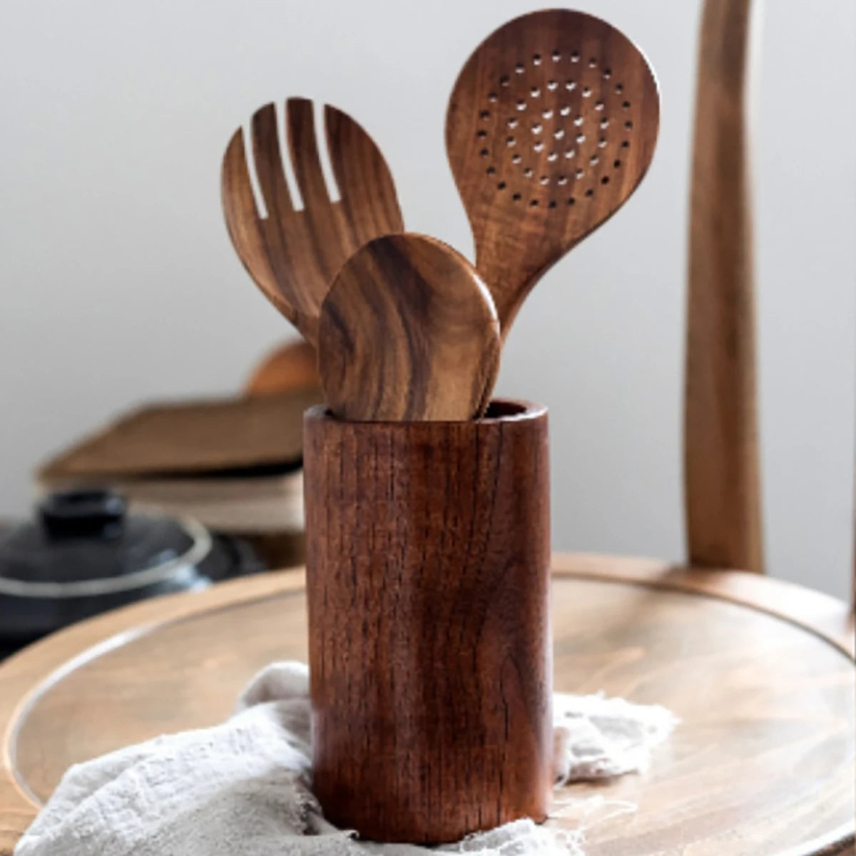 Eco-Friendly Wooden Kitchen Utensil Set with Spatula and Organizer 6