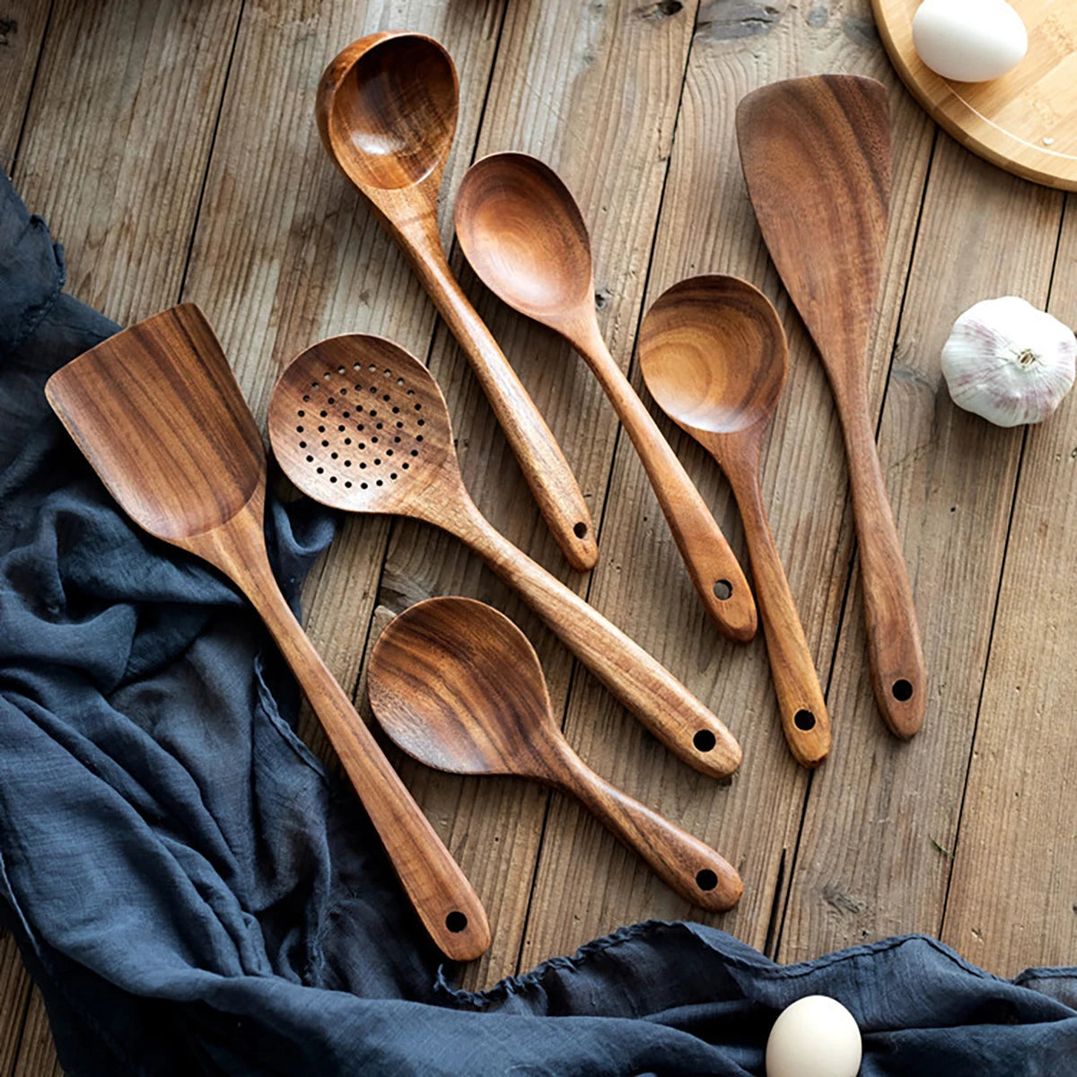 Eco-Friendly Wooden Kitchen Utensil Set with Spatula and Organizer 8