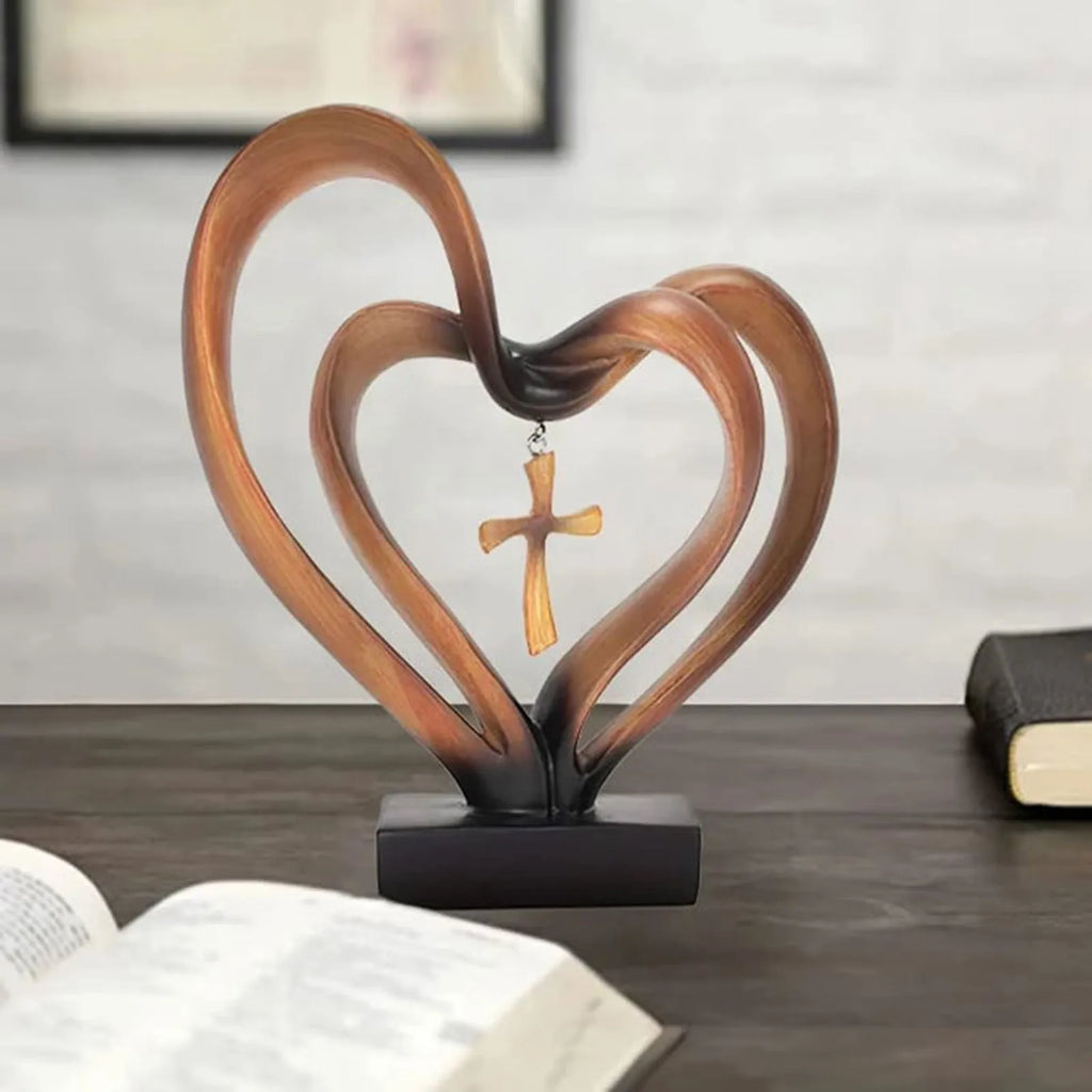 Entwined Heart & Cross Tabletop Sculpture – Decorative Table Accent for Weddings, Anniversaries & Gifts