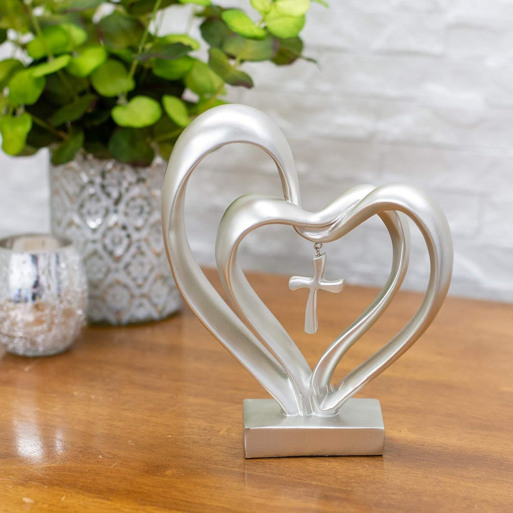Entwined Heart & Cross Tabletop Sculpture – Decorative Table Accent for Weddings, Anniversaries & Gifts