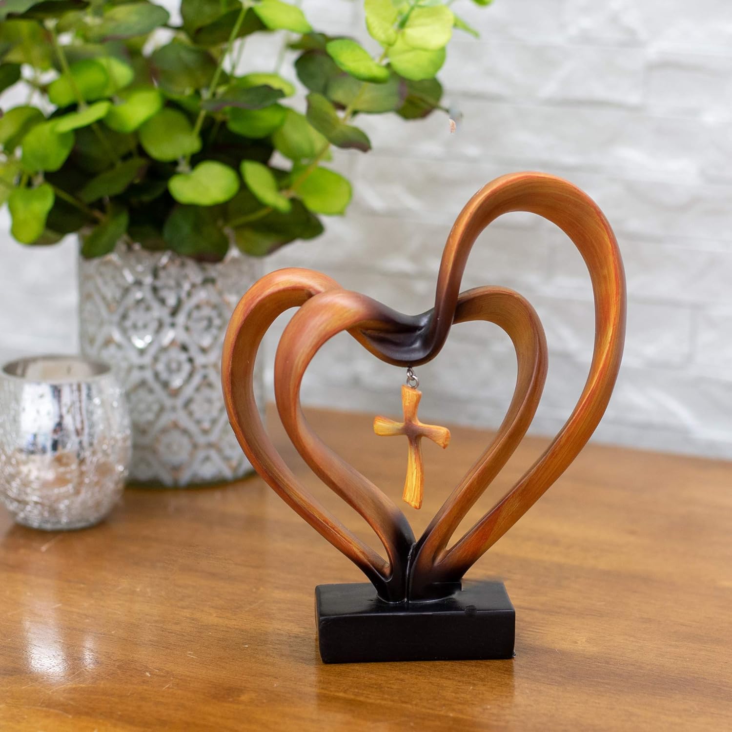 Entwined Heart & Cross Tabletop Sculpture – Decorative Table Accent for Weddings, Anniversaries & Gifts