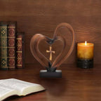 Entwined Heart & Cross Tabletop Sculpture – Decorative Table Accent for Weddings, Anniversaries & Gifts