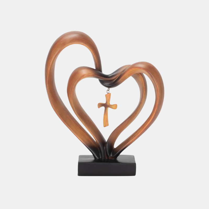 Entwined Heart & Cross Tabletop Sculpture – Decorative Table Accent for Weddings, Anniversaries & Gifts