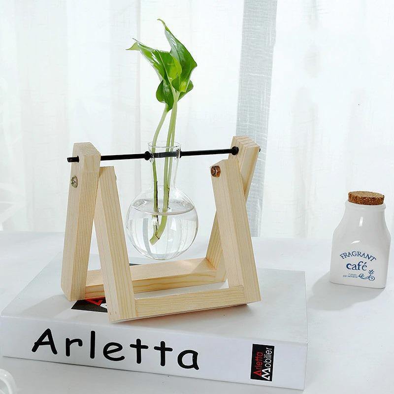 Glass Propagation Vase with A-Frame Wood Stand – Stylish Home Decor Accent