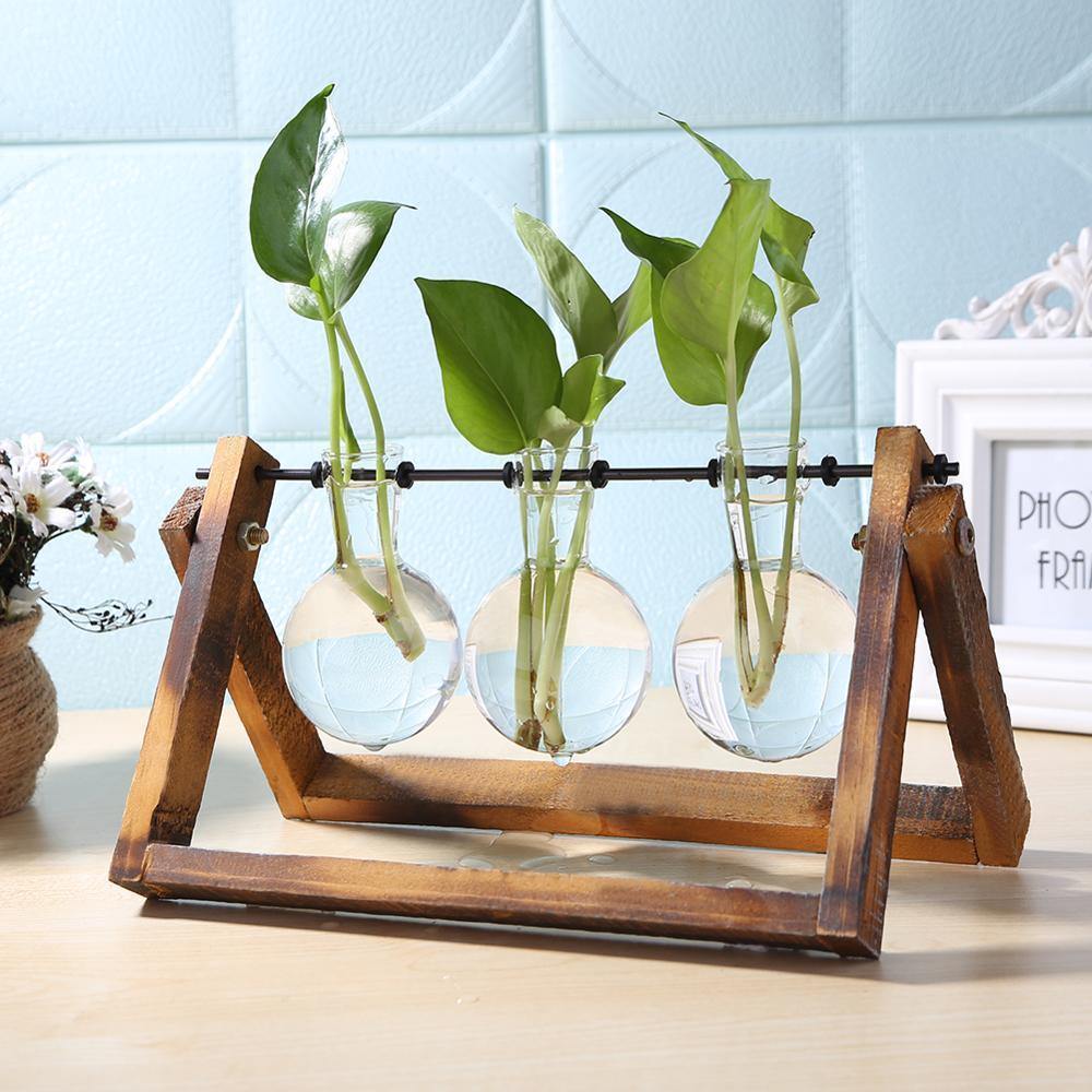 Glass Propagation Vase with A-Frame Wood Stand – Stylish Home Decor Accent