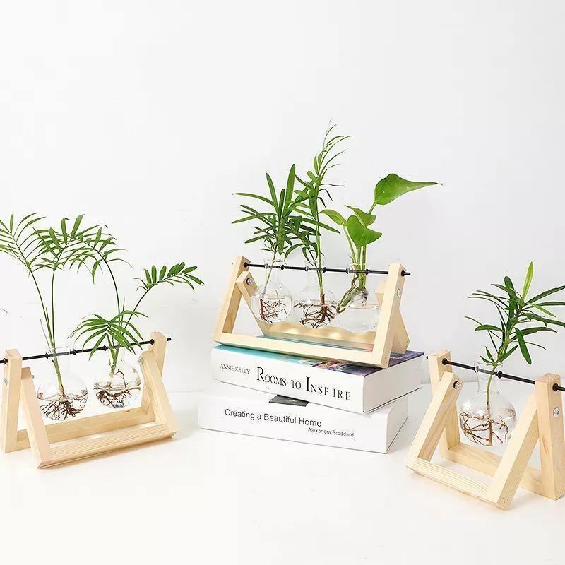 Glass Propagation Vase with A-Frame Wood Stand – Stylish Home Decor Accent