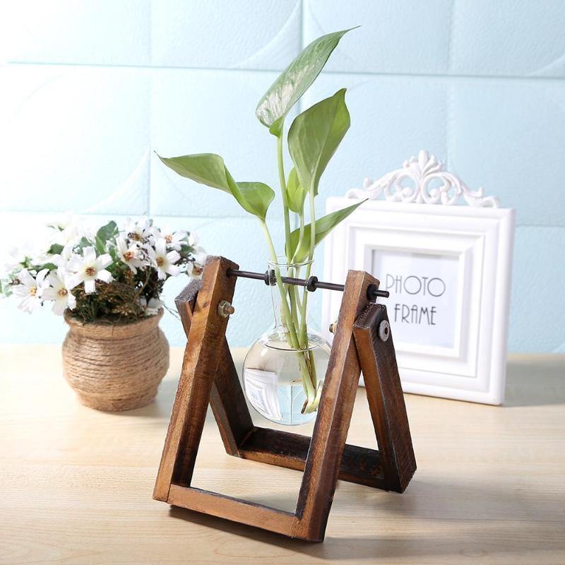 Glass Propagation Vase with A-Frame Wood Stand – Stylish Home Decor Accent