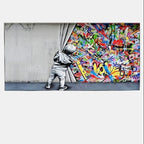 Graffiti Art Boy Behind the Curtain Canvas Wall Art – Modern Street Style Home Decor