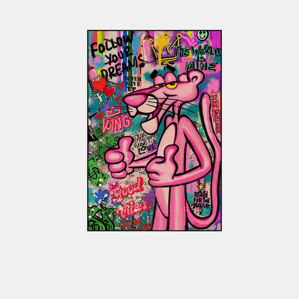 Whimsical Pink Panther Wall Art – Modern Canvas Poster for Living Room Décor