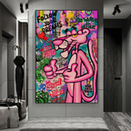 Whimsical Pink Panther Wall Art – Modern Canvas Poster for Living Room Décor