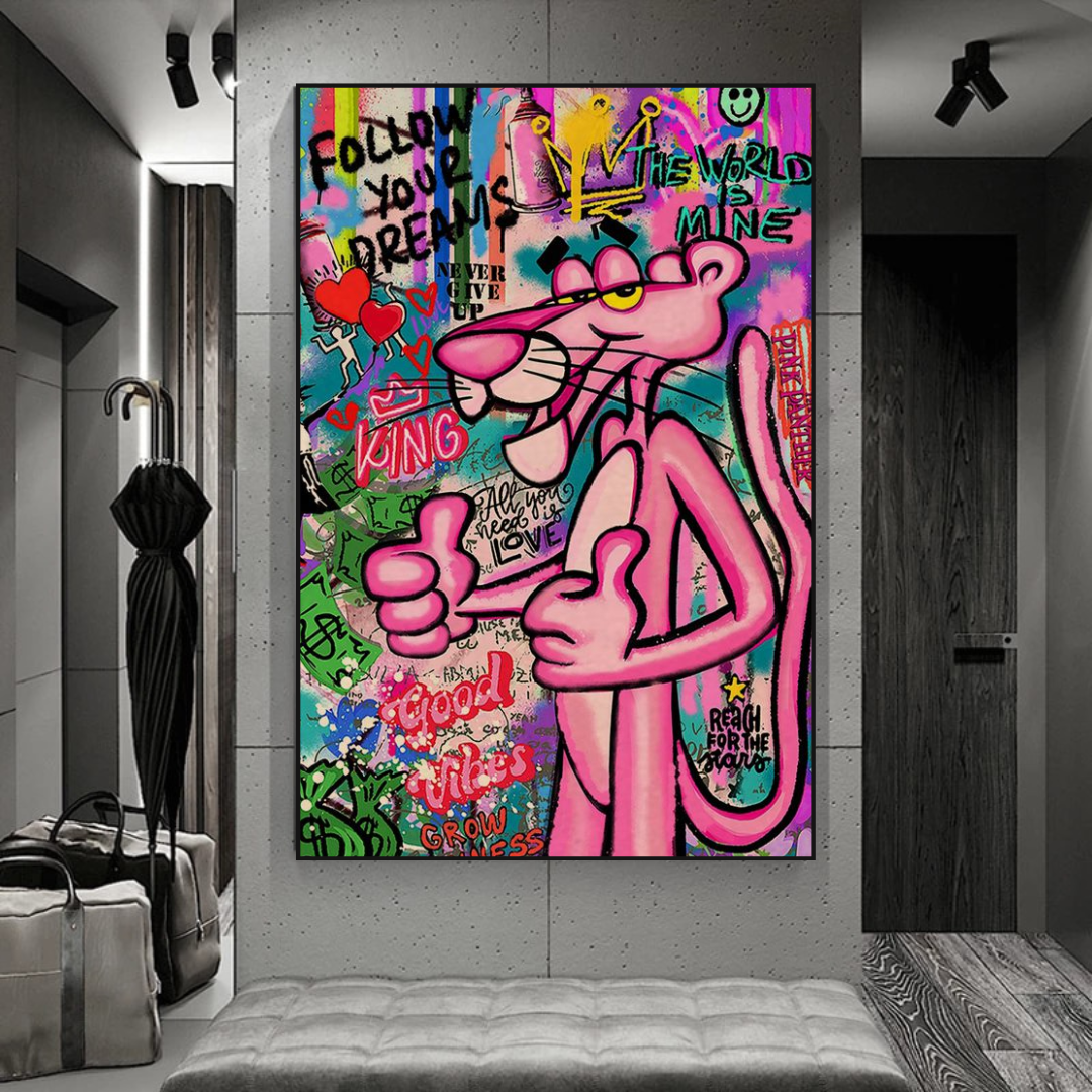 Whimsical Pink Panther Wall Art – Modern Canvas Poster for Living Room Décor