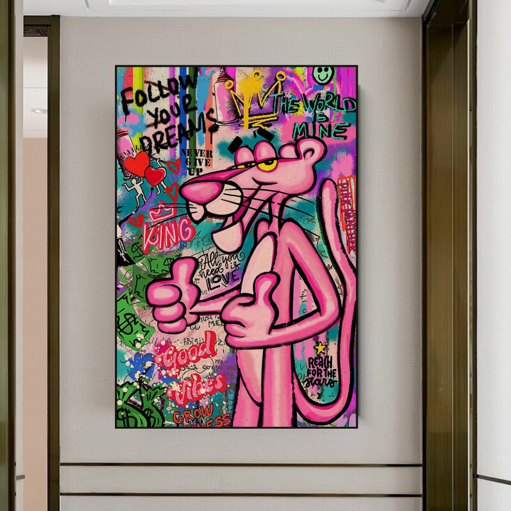 Whimsical Pink Panther Wall Art – Modern Canvas Poster for Living Room Décor